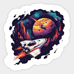 A spaceship traveling Sticker